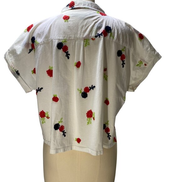 Marc New York L Floral Embroidered Button-Up Tie-Front Shirt Fun Park Picnic Cro - Picture 5 of 9
